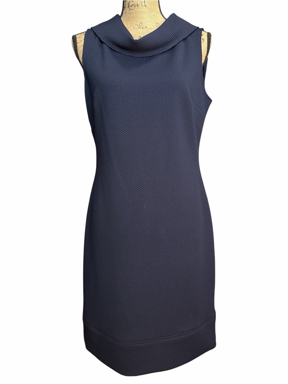 Chaps Textured Sleeveless Navy Cowl-Neck Shift Dress. NWT.  Size 10